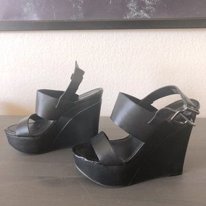 Never worn All-Black Faux Leather Express Wedges